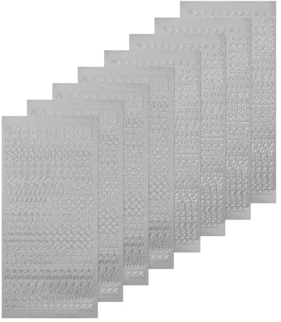 QUARKZMAN 8 Blatt 3D Nagelsticker mit Englischen Buchstaben A-Z, Selbstklebende Nail Art Sticker, Nagel Aufkleber, Nageldesign Zubehör, Handyhüllen DIY Dekorationen (Silber)