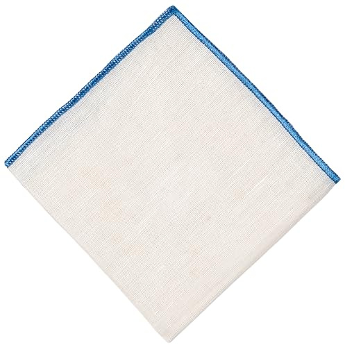 Hell Blues Men Pocket Square Linen Solid White with Embroidered Edge Premium Handkerchiefs 24cm x 24cm… (Cerulean Blue)