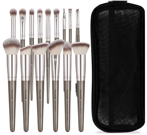 Pinselset Makeup, MAANGE 15-teilig Make up Pinsel Set, hochwertige Schminkpinsel-Set mit Etui, Foundation, Puder, Concealer, Lidschatten, Champagne Gold