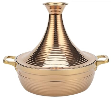 LVYUDS Tajine Induction Marocain pour Cuisson Trois Couches de Acier avec Conique Couvercle Approprié pour Hôtel, Restaurant et Maison Utiliser(Color:Gold,Size:28cm)
