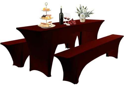 AIMENJOY Elastisch Biertischhussen Bierbank-Auflage & Tischdecke Für 50 cm or 70 cm Table Width 3 TLG-Set Breite Bierzeltgarnitur Stretch Hussen Für Festzeltgarnituren Bierbank Hussen (Rot -2,70 cm)
