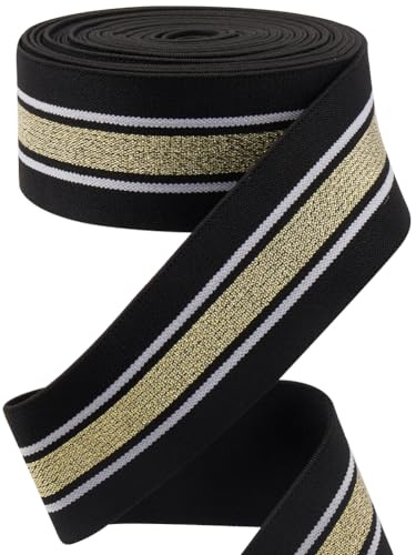 GORGECRAFT 4.3m*40mm Banda Elástica A Rayas Doradas Y Blancas Cintas Elásticas Planas Negras Cinta de Costura para Tejer Correa para Manualidades DIY Pretina Diadema Bolsas Accesorios de Prendas