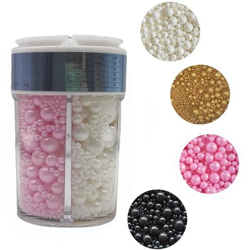 Essbare 4 in 1 Kuchen Dekoration 168g perle Zucker streusel Perlen Tortenaufsätze Zuckerstreusel für Hochzeiten und tägliche Kuchendekorationen Geburtstagskuchen(Weiß, Goldene, Rosa, Schwarz)
