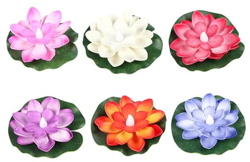 6 pezzi luci galleggianti in piscina, luce di loto galleggiante per stagno, luci solari per laghetto a led fiore galleggiante batteria a batteria attivata da acqua attivo per decorazioni per stagno