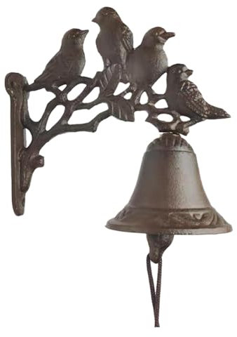 Heavy Duty Cast Iron Wall Bell, Decorative Retro Style Lovely Birds Hand Bell, Manually Shaking Wall Hanging Doorbell, Indoor Outdoor Wall Mounted Dinner Bell, Garden Home Wall Decoration