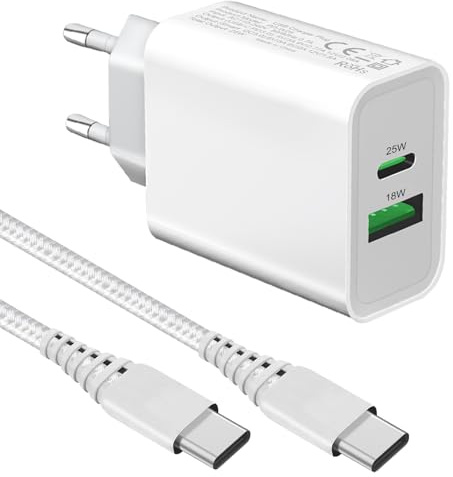 25W USB C Ladegerät mit Ladekabel für Samsung Galaxy S24 S25 Plus/S23 FE/S25 Ultra/S22/S21/S20 A16 A56 5G A53 A55 A54/A33 A34 A35/A15 A14 A13 A25 A23 A22/A52 A52S A05S A04S A03S,iPhone 15 Netzteil