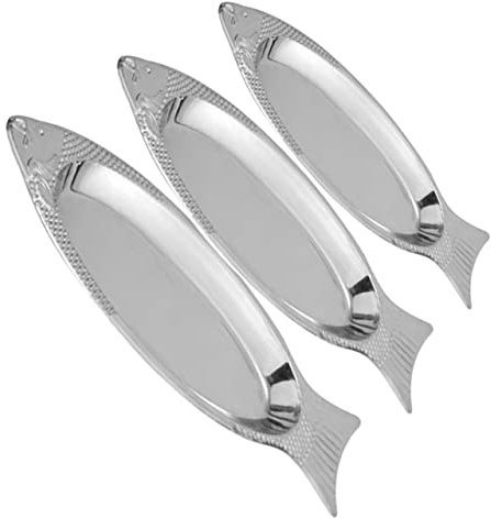 Amosfun 3pcs Stainless Steel Fish Serving Trays Magnetic Steamed Fish Plate Dinner Vegetable Plate Multi-Function Serving Tray for Party Dinner