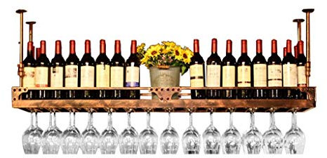 Estantes para vino Estantes para vino Altura ajustable Montado en el techo Soporte para botellas de vino Estante de metal de hierro para copas de vino Estantes para copas de vino Negro 100 * 35 cm