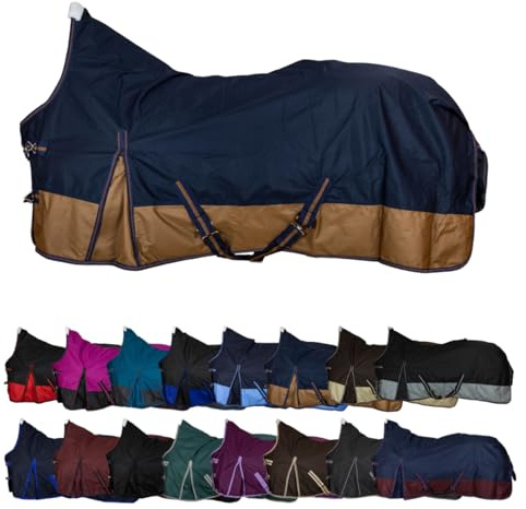 RL24 - Weidedecke High Neck Basicline 600D Dunkelblau/Braun 145cm (Fleece) | Polarfleecefutter – Regendecke & Übergangsdecke – wasserdichte Outdoordecke mit Kreuzbegurtung