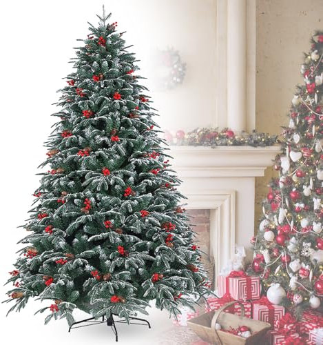 Naturalpowev Sapin de Noël Artificiel, Faux Sapin de Noël, décoration de Vacances avec Support en métal et Branches denses, Assemblage Facile, pour décoration extérieure et intérieure,270cm/9ft