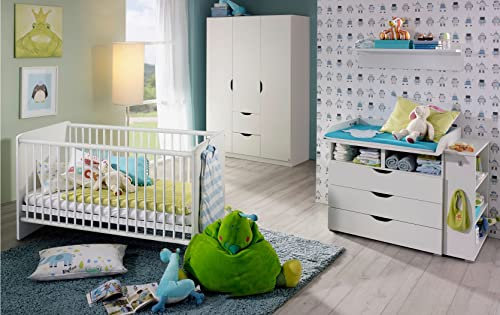 M Möbel-Direkt Deutschlands schnelle Möbel Babyzimmer Alvara - 7 teiliges modernes Kinderzimmer- Komplett Set in Alpinweiß – Made in Germany