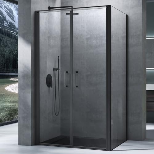 Mai & Mai Duschkabine mit Drehtür 80x140x195cm Schwarz | Duschabtrennung Hebe-Senk-Mechanismus 8mm ESG-Sicherheitsglas Nano-Beschichtung Ravenna66K