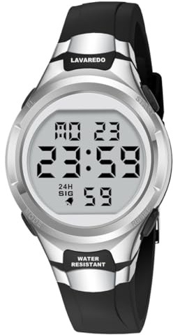Timever Women's Watch with Silicone Strap, Digital Watch with Alarm, Stopwatch, Date, Light, 01-Black Silver, Strap