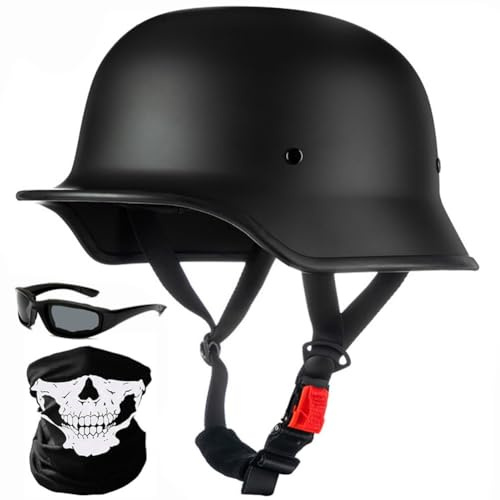 SYEBVTQ German Motorcycle Half Helmet, ECE Approved Skull Cap Adult Men Women Retro Open Face Half Shell Helmet, with Adjustable Quick Release Buckle, for Bicycle Cruiser Scooter Chopper