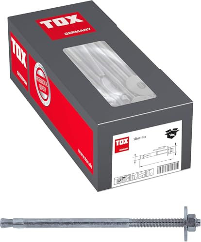 TOX Bolzenanker M Slim Fix M16x280/156+175, zwei Verankerungstiefen für Befestigung unterschiedlicher Anbauteilstärken, große Scheibe speziell für Holzkonstruktionen, 10 Stück im Karton, 08010145