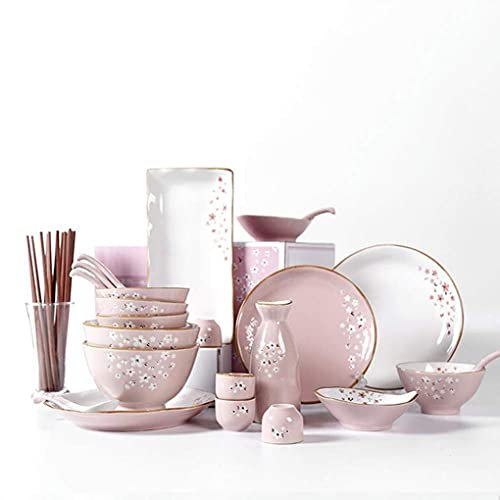 SGKOMN Set di stoviglie, 36 Pezzi, Set da tavola in Ceramica con Fiori di ciliegio Rosa, Combinazione di Piatti e Ciotole in Porcellana