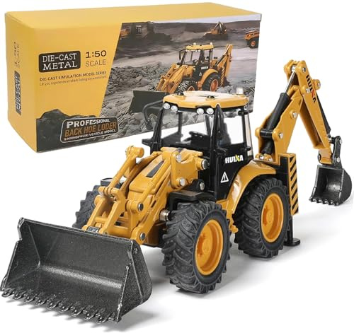 SHINESIGNAL Tractopelle Enfant Modèle Réduit Échelle, Jouets Robustes en Métal Mini Pelle Hydraulique Mobile pour Cadeau Enfant et Collectionneurs