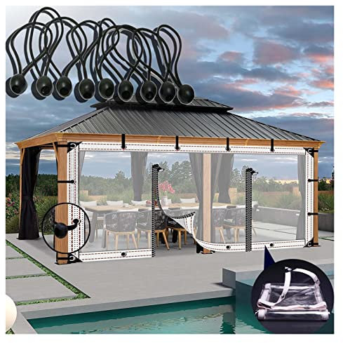 VagxTbs Pergola Side Panels Transparent Tarpaulin Soft Glass Tarpaulin Tear-resistant with Zipper and Bungee Ball for Porch Gazebo Patio (3x2.5m/9.84x8.2ft)