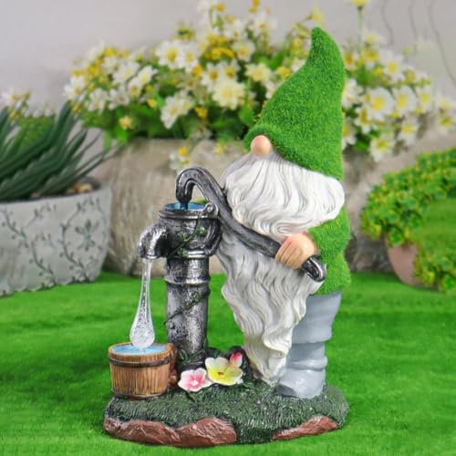 Gnomo da giardino a energia solare, statuetta decorativa a energia solare, statuetta con luce, lampada nana floccata per giardini, cortili, cortili (A)