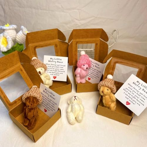 Sorgenbär in einer Box, Mein kleiner Sorgenbär, kleiner Taschenbär, Umarmung, Mini-Sorgenbär mit inspirierender Karte, Beileidsgeschenk, Geschenke für Kinder, Freunde, Familie, süße Puppendekoration