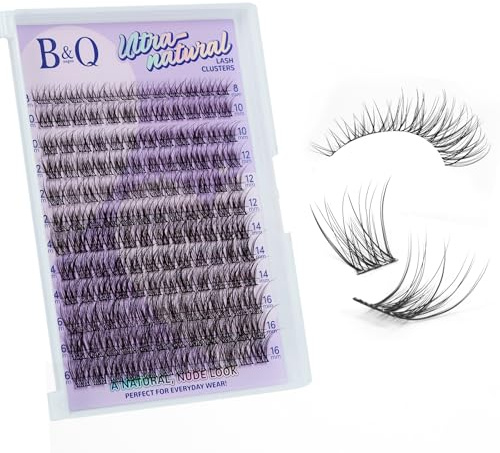 B&Q Wispy Wimpern Cluster 8-16 mm für Natürliche Wimpern Extensions 144PCS | Ultradünnes Band Natürliches Wispy Finish Weiche Cluster Lashes für individuelles Auffüllen