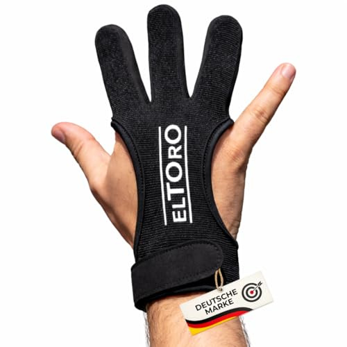 elToro Traditioneller 3-Finger Schießhandschuh aus Polyester und Leder | Fingerschutz für Bogenschießen, verstellbarer Klettverschluss, atmungsaktiv, für rechte und linke Hand