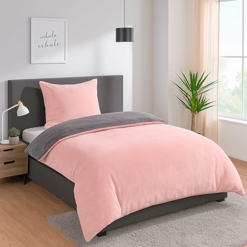 heimtexland Teddy Flanell Wende Bettwäsche Set I Winter Bettbezug I kuschelig weich und warm I Kopfkissen 80x80 I Bettdecke 155x220 I Cashmere Touch Geschenkidee Weihnachten Typ751 Rosa