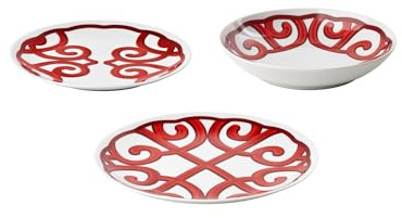 Set 6 Posti Tavola Harmonia, Servizio da Tavola in Porcellana, 6 Piatti Piani, 6 Fondi, 6 Frutta (Rosso brillante)