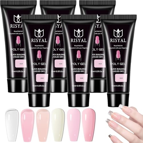 6 Colors Nail Builder Gel Set – Clear, White & Nude Pink Tones, Natural Gradient Extension Gel for Strong Flexible Sculpting, Long-Lasting DIY & Professional Salon Nail Art Overlay
