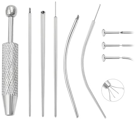 Nymora 6-teiliges Piercing Stechen Set (16+18g) - Piercing Zange, Piercing Kugel Aufdreher, Piercing Nadel