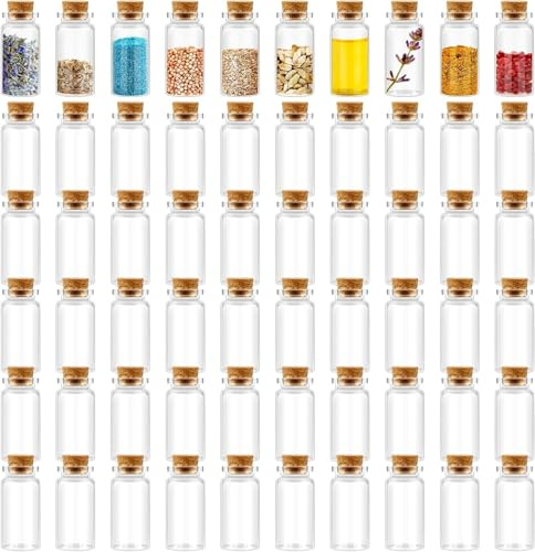 Kinmsito Lot de 50 mini bouteilles en verre avec bouchon en liège, pots à épices, 10 ml | Petites bouteilles en verre à faire soi-même, bouteilles pour potions magiques, décoration, mariage