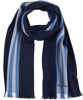 Brooks Brothers 100% Wool Woven Varsity Striped Scarf with Eyelash Fringe - Men's Luxury Winter Scarf, 72-inches x 10-inches, Navy/Blue Stripe