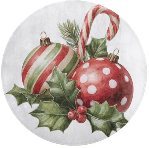 Jubonexis Großer runder Teppich, Weihnachtsdekoration, Stechpalme, modern, rutschfest, 90 cm, 2 Stück