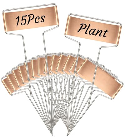 EPODA 15 Pack Tall Copper Plant Labels (15.5cm) - Elegant Metal Garden Markers, Reusable Outdoor Plant Signs & Tags for Vegetable Patch, Herbs, Flowers, Potted Plants, Durable Waterproof Plant Markers