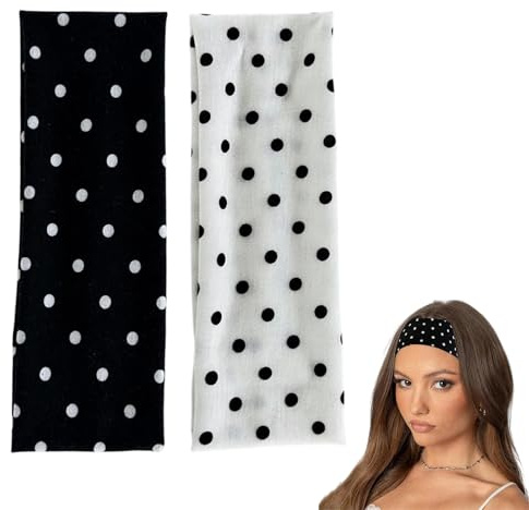 FrostyFlair svartvitt pannbandsset, prickigt pannband och kvinnors hårband, elastiskt sportpannband för damer, halkfria retroband för vardag och styling