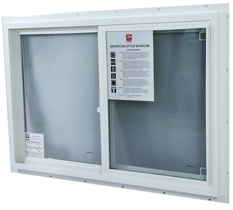 32 x 22 Vinyl Basement Slider Window- Single Sliding Vinyl Window with Screen, Double Glazed Tempered Glass for Shed, Coop, Living Room, Bathroom