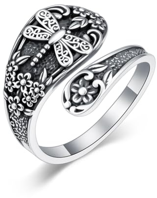 enjoylifecreative Cross/Tree of Life/Dragonfly/Butterfly Turquoise Spoon Ring for Women 925 Sterling Silver Vintage Adjustable Thumb Rings Birthday Christmas Jewellery Gifts for Women