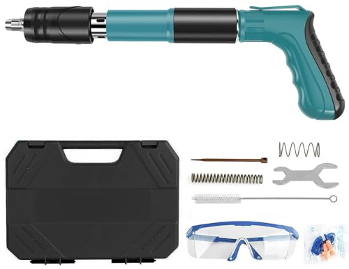 Clavadora de Hormigón, Pistola de Clavos Manual, Kit de Pistola Manual para Cemento y Hierro, 5 Velocidades Pistolas Neumáticas para Acero y Hormigón, con Gafas (Clavos No Incluidos)
