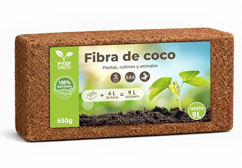 PYEF CRAFTS Fibra de Coco Sustrato Natural para Plantas y Reptiles (9L) | Tierra de Coco Comprimida para Huerto Urbano, Suculentas, Cactus,Terrario y Tortugas de Tierra