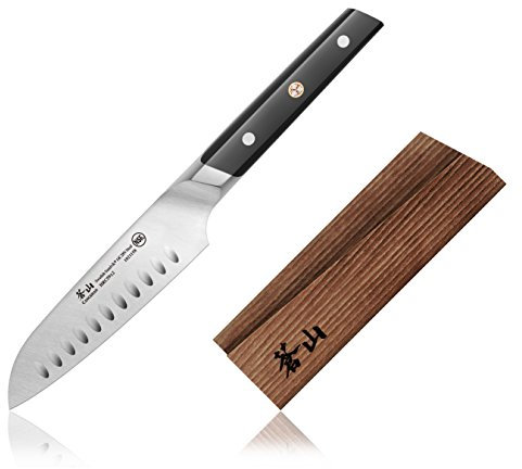 Cangshan TC Series 1021165 sueco 14C28N - Juego de cuchillos Santoku y vaina de madera forjado de acero de 5 pulgadas