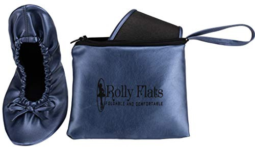 Women's Foldable Ballet Flats – Portable Flat Shoes for Travel and Wedding that Fit in Your Purse (M, Navy Blue)