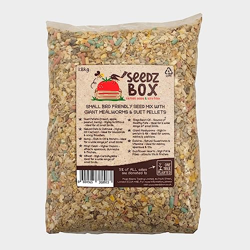 Wild Bird Food Seed Feed Mix with Suet Pellets For Small Garden Birds 1.8kg - SeedzBox - Deluxe Grains & Nuts - Natural Food for Wrens Robins & Finches