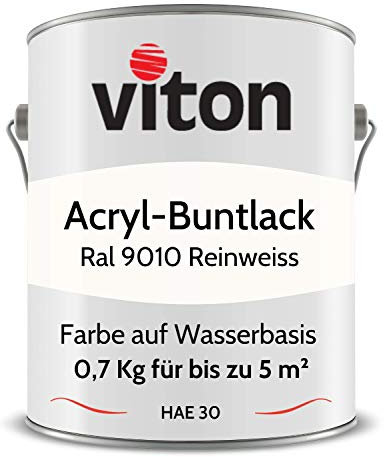Viton Buntlack 0,7 Kg Reinweiss - Seidenmatt - Wetterfest für Außen und Innen - 3in1 Grundierung & Lack - HAE 30 - RAL 9010 Reinweiss