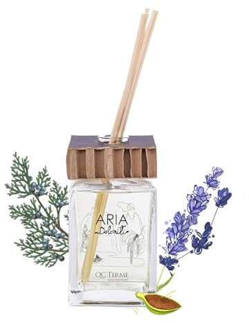 QC Terme ARIA DOLOMITI, Profumatore per ambiente in vetro a bastoncini 250 ml, Fragranza fresca e legnosa, Made in Italy