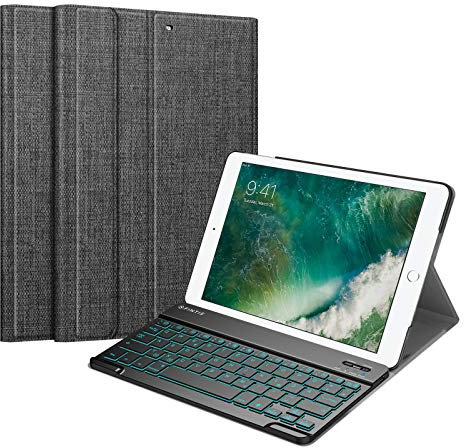 Fintie Beleuchtete Tastatur Hülle für iPad 9.7 Zoll 2018 2017 / iPad Air 2 / Air 1 - Ultradünn Schutzhülle mit magnetisch Abnehmbarer QWERTZ Tastatur mit Hintergrundbeleuchtung, Dunkelgrau