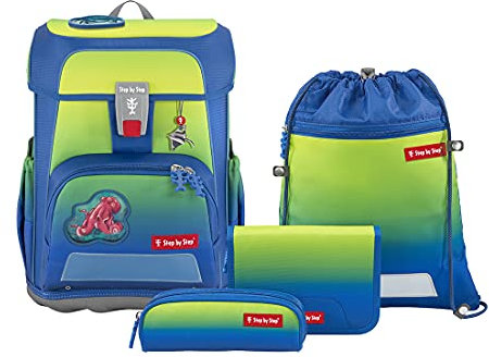 Step by Step Schulranzen-Set Cloud Ocean Red Octopus Pius, 5-teilig, gelb-blau, Octopus-Design, ergonomischer Tornister mit Reflektoren, höhenverstellbar mit Hüftgurt, für die 1. bis 4. Klasse, 19L