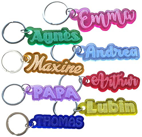 KDO 3D Personalisierter Schlüsselanhänger Mit 8 Farben Und Text - Graviert Mit Ihrem Vornamen Oder Markennamen - Solide Qualitätsringe - Durchscheinende Acrylfarben