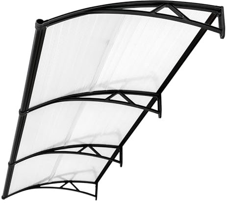 Blisswood Front Door Canopy Outdoor Awning Shelter 270 x 98.5 cm Window Rain Roof Cover With Polycarbonate Roofing Sheets Porch Shade Patio UV Protection Back Door Porch Canopies