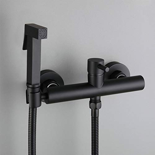 Bidet De Mano Agua Caliente, Rociador De Bidet De Latón Soild Para Inodoro, Grifo De Bidet Montado En La Pared Negro, Grifo Mezclador De Agua Fría Y Caliente, Rociador De Inodoro De Pañales De Tela,