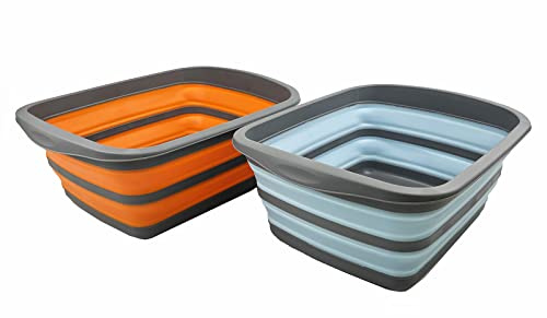 SAMMART 10L Collapsible Tub-Foldable Dish Tub-Portable Washing Basin-Space Saving Plastic Washtub (Sea Angel+Orange (Set of 2))